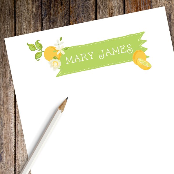 Bright Citrus Monogrammed Note Pad | Personalized Stationery Note Pad | Kitchen Note Pad, Yellow, Lime Green