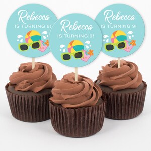 Custom Birthday Pool Party Cupcake Toppers