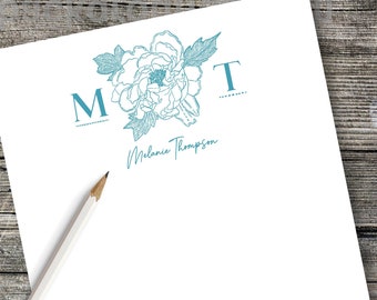 Birth Flower Monogram Personalized Notepad | Personalized Stationery Note Pad | 28 Font Color Choices