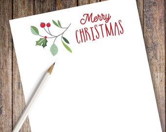 Christmas Holly Branch Note Pad | Personalized Note Pad | Christmas Note Pad | Personal Holiday Stationery