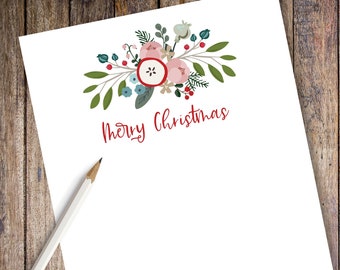 Holiday Bouquet Christmas Note Pad | Personalized Monogrammed Note Pad | Custom Christmas Note Pad | Personal Stationery