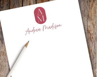 Oval Monogram and Script Personalized Notepad | Personalized Stationery Note Pad | 28 Font Color Choices