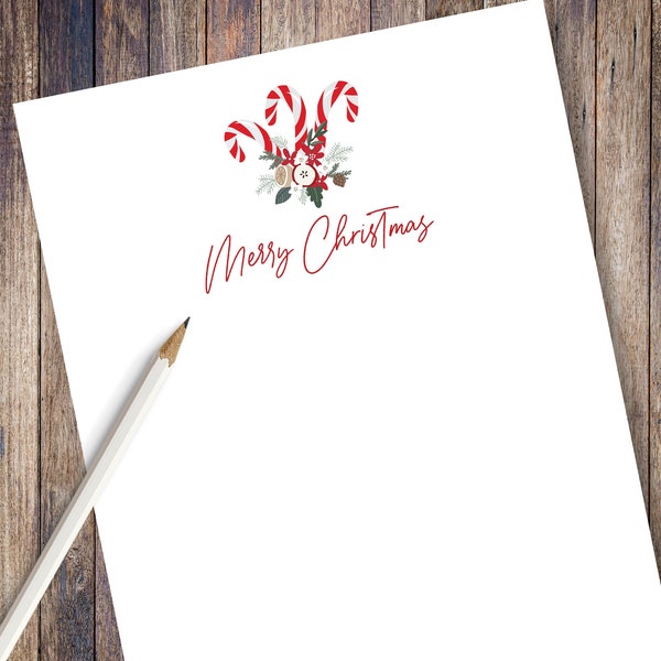 Christmas Candy Canes Personalized Christmas Note Pad | Custom Christmas Note Pad | Personal Stationery