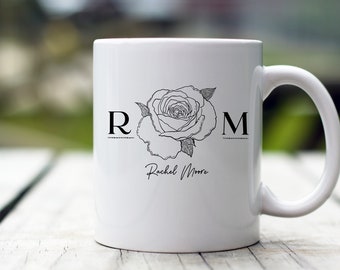 Birth Flower Personalized Coffee Mug | Monogrammed Coffee Mug | Mug Available in 5 Styles