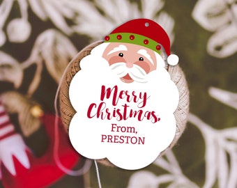 Jolly Santa personalisierte Geschenkaufkleber oder Tags | Weihnachtsanhänger oder Aufkleber