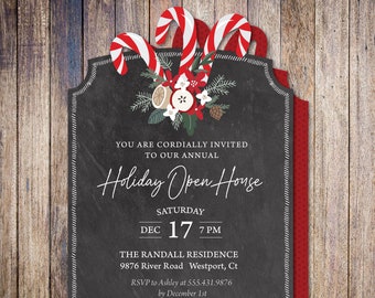 Three Candy Canes Holiday Invitation for a Christmas Party | Holiday Custom Die Cut Invite | Christmas Invite for the Holidays