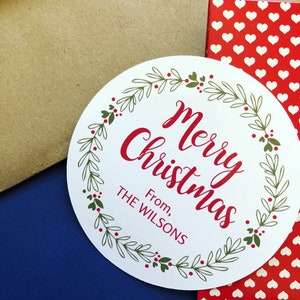 Personalized Christmas Gift Sticker | Christmas Labels | Green Laurel and Berries Holiday Gift Tags, Holiday Labels | Christmas Stickers