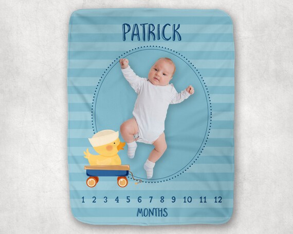Milestone Boy Ducky Month Baby Blanket