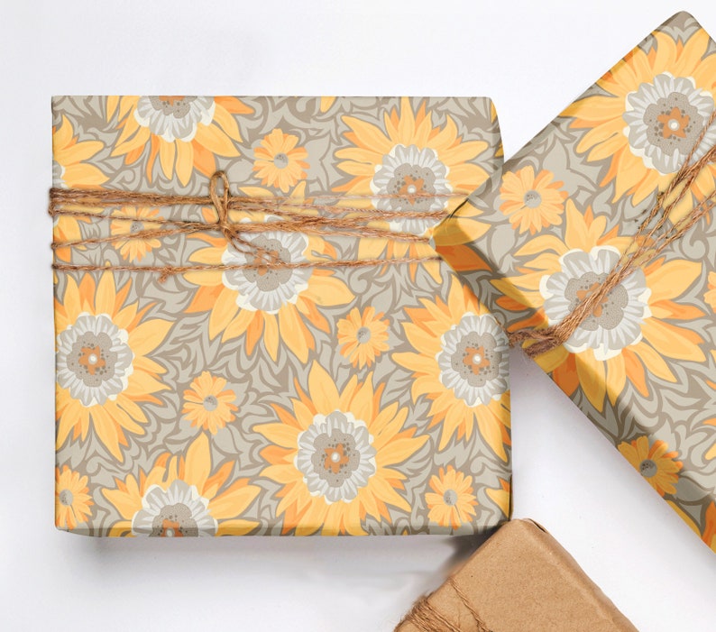 Sunflowers Gift Wrap Party Paper Bright Sunflowers Etsy
