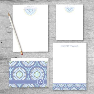 Ensemble de papeterie personnelle | Ensemble de papeterie de Bloom bord de mer - 2 carnets, Notes de carte plat 8 & 8 plié cartes et enveloppes