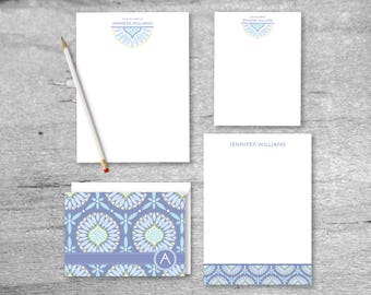 Seaside Bloom Stationery Set: Personalized Notepads & Cards