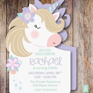 Unicorn Birthday Invitation  | Custom Personalized Die Cut Party Invite | Birthday Invite for a Magical Unicorn Theme Kid's Party