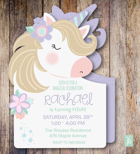 Unicorn Birthday Invitation Custom Personalized Die Cut Etsy