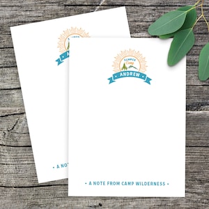Set de papelería personalizada para niños para el campamento / Sunburst Custom Camp Papelería con pegatinas a juego