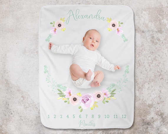 Milestone Rose Floral Month Baby Blanket