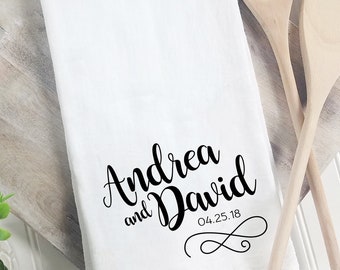 Personalized Names and Wedding Date Tea Towel | Custom Tea Towel | Flour Sack Tea Towel for Your Home