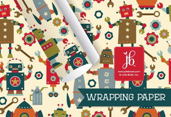 Kids Birthday Gift Wrap Robot City Wrapping Paper Kids Birthday Gift Wrap Robot City Wrapping Paper