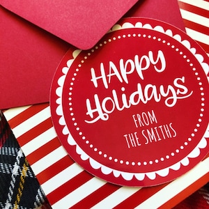 Personalized Christmas Gift Sticker | Christmas Labels Available in 3 Colors | Happy Holidays Personalized Holiday Gift Tags