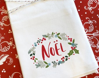 NOEL Garland Christmas Tea Towel | Custom Tea Towel | Flour Sack Tea Towel for Your Home