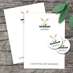 Kid es Camp Personalisiertes Briefpapier Set | Kanu Custom Camp Briefpapier mit passenden Aufklebern