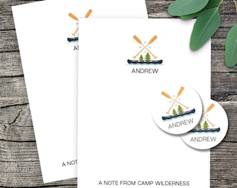 Personalized Camp Stationery Set: Canoe Design with Stickers