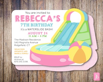 Waterslide Party Invite | Custom Personalized Die Cut Party Invitation | Waterslide Party Invite | Birthday Invite for a Waterslide Party