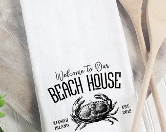 Personalized Beach House Flour Sack Tea Towel: Nautical Decor