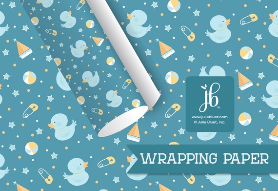 Baby Gift Wrap | Blue Ducky Wrap | Baby Shower Gift Wrap | Party Paper |  20 x 29 Wrapping Sheet