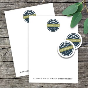 Kinder personalisierte Briefpapierset für Sommer-Camp | Berge und Pfeile Custom Camp Briefpapier mit passenden Aufkleber