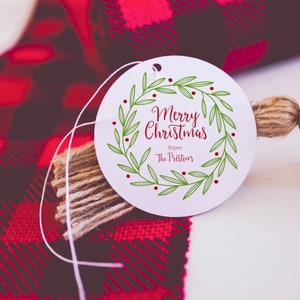 Personalized Christmas Gift Sticker | Holiday Tags | Green Leaves & Berries Christmas Gift Tags, Holiday Labels | Custom Christmas Tags