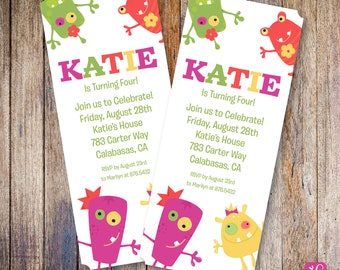 Girl Monster Mash Birthday Invite | Custom Die Cut Birthday Invitation | Little Monsters Party Invite | Invitation for Birthday Party