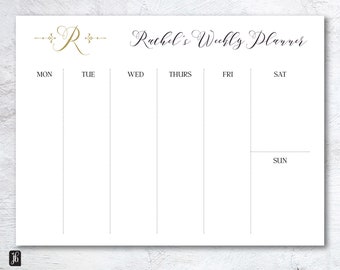 Gold Monogram Planner Notepad: Personalized Weekly or Monthly Stationery
