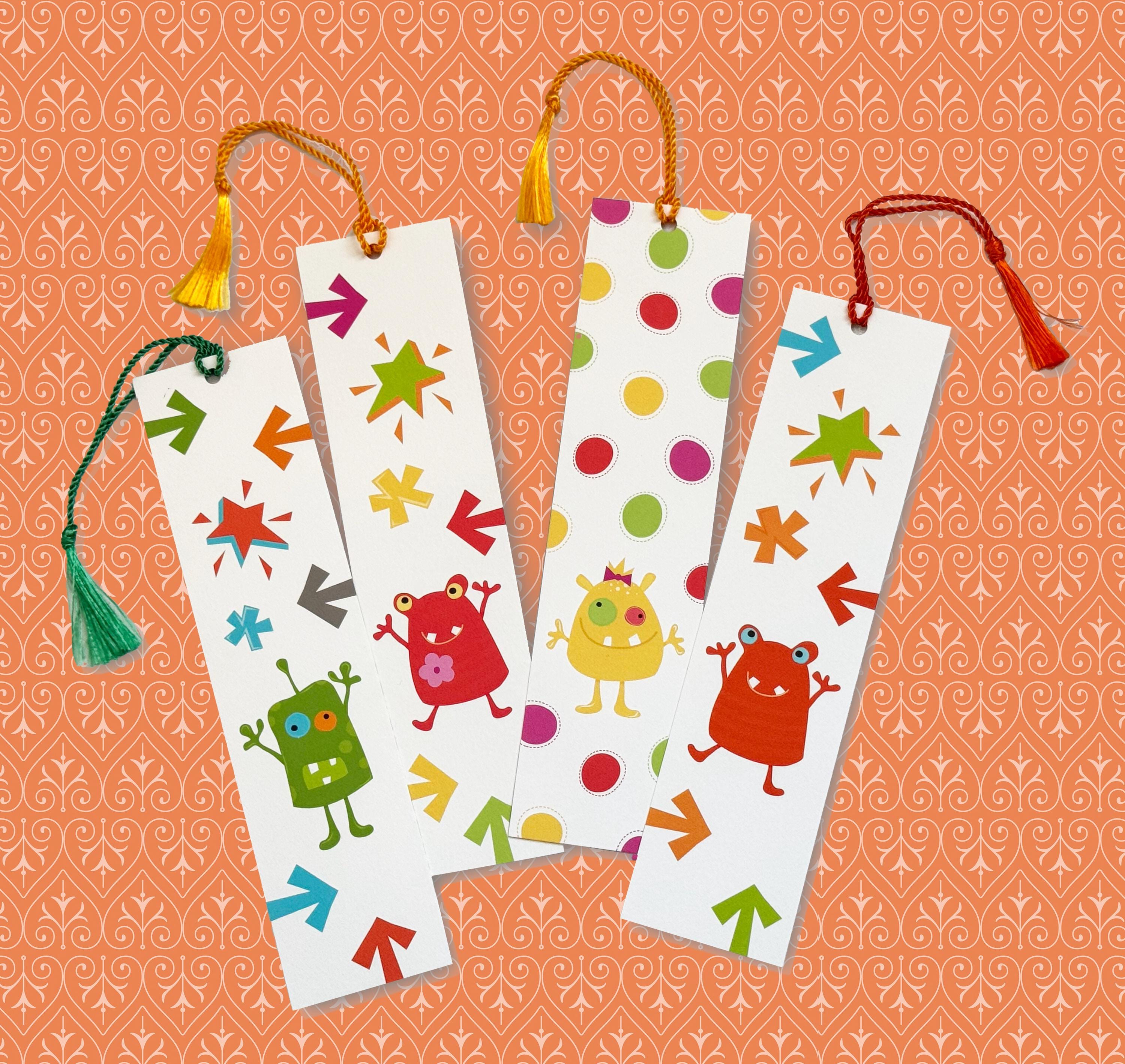 Little Monsters Bookmarks for Children: Set of 4 Colorful Tassel Bookmarks