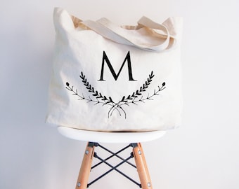 Single Letter Monogram Personalized Name Canvas Tote Bag | Custom Canvas Tote Bag | Great Gift Idea