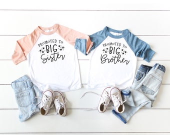 Promoted to Big Sister or Brother Stars Youth or Toddler Baseball Raglan TShirt