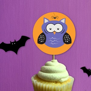 Halloween Owl and Spider Cupcake Toppers | Custom Party Cupcake Toppers | Party Decor | Halloween Theme Cupcake Toppers