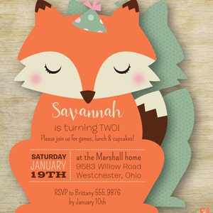 Little Fox Birthday Invitation  | Custom Birthday Fox Personalized Die Cut Party Invite | Custom Fox Kid's Invite | Woodland Theme Invite