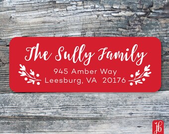 Red Leaves and Berries Christmas Address Labels