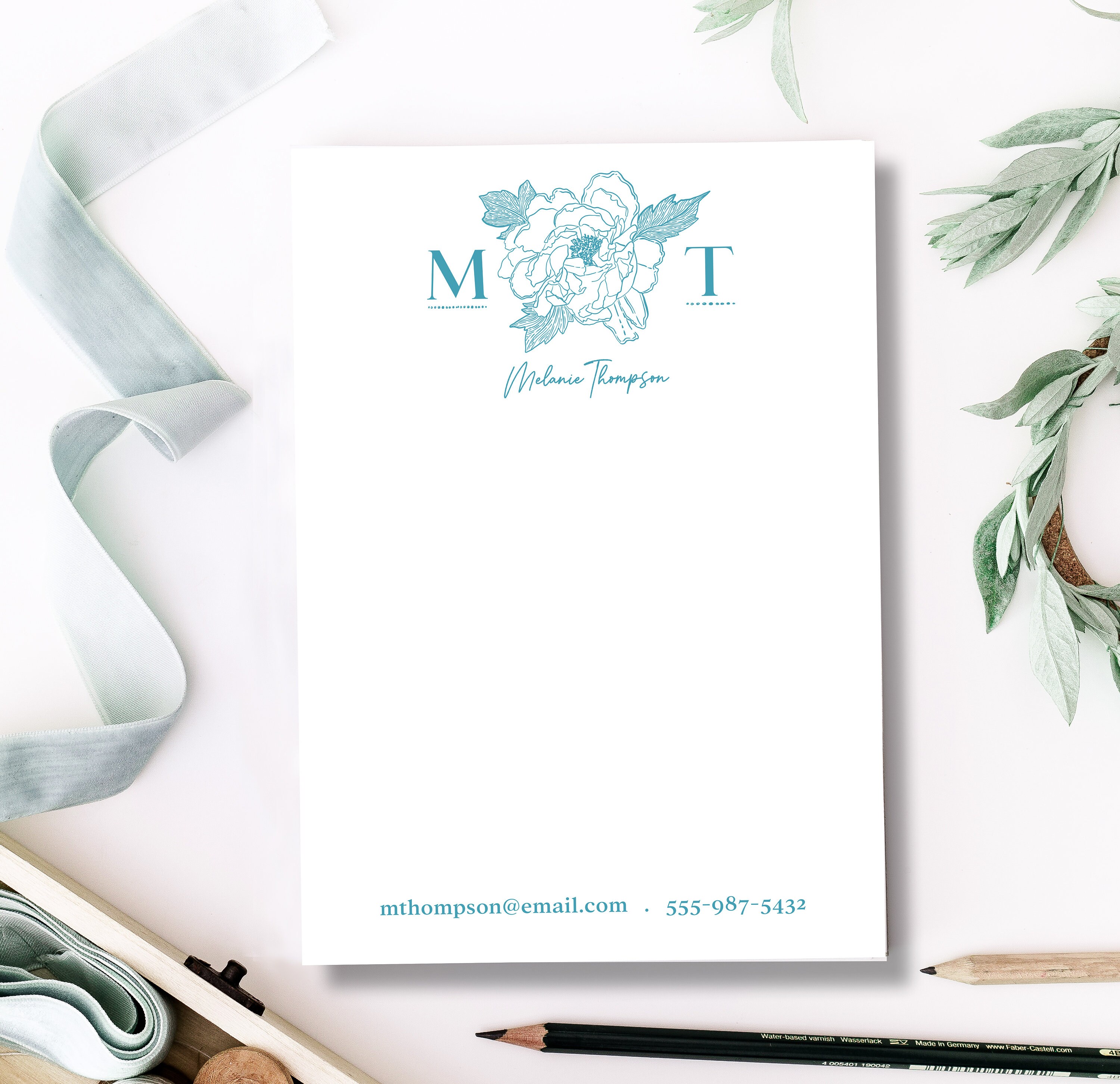 Birth Flower Monogram Personalized Notepad | Personalized Stationery ...