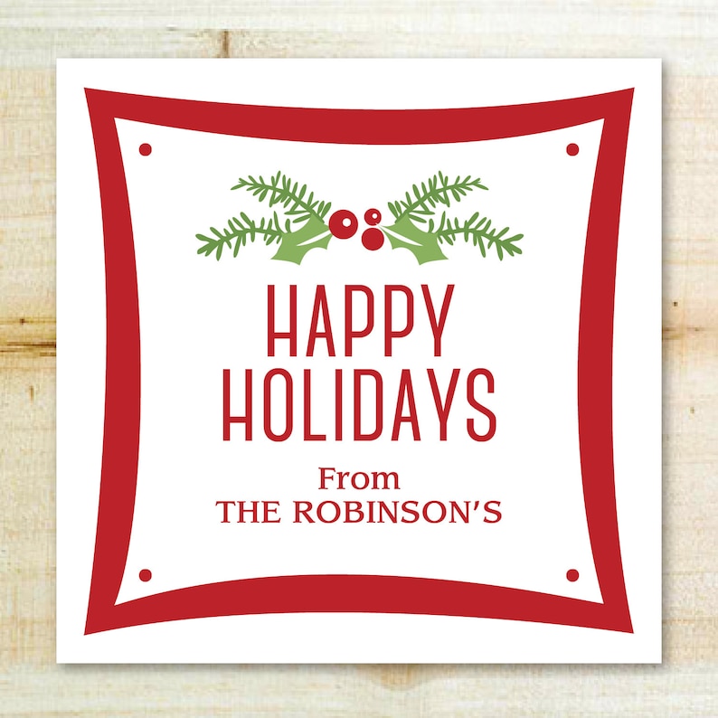 Personalized Evergreen and Berries Holiday Gift Tag or Sticker