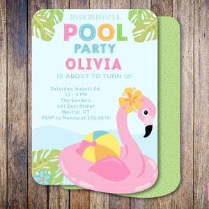 Pool Party Invite | Custom Personalized Die Cut Party Invitation | Pool Party Flamingo Invite | Birthday Invite for a Flamingo Pool Party