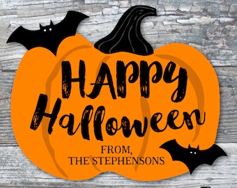Kürbis und Fledermäuse Taschenaufkleber | Personalisierte Halloween-Etiketten | Halloween-Aufkleber | Taschensticker für Halloween