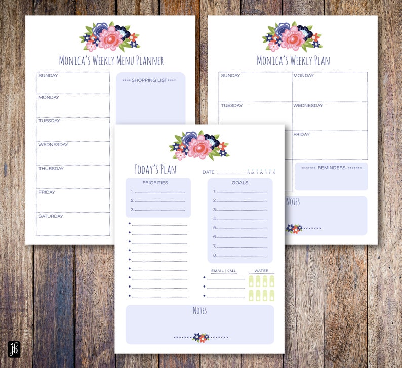 Primrose Lane Custom Planner Note Pad Daily, Weekly and Weekly Menu Planning Personalized Note Pads Available in 3 sizes image 1