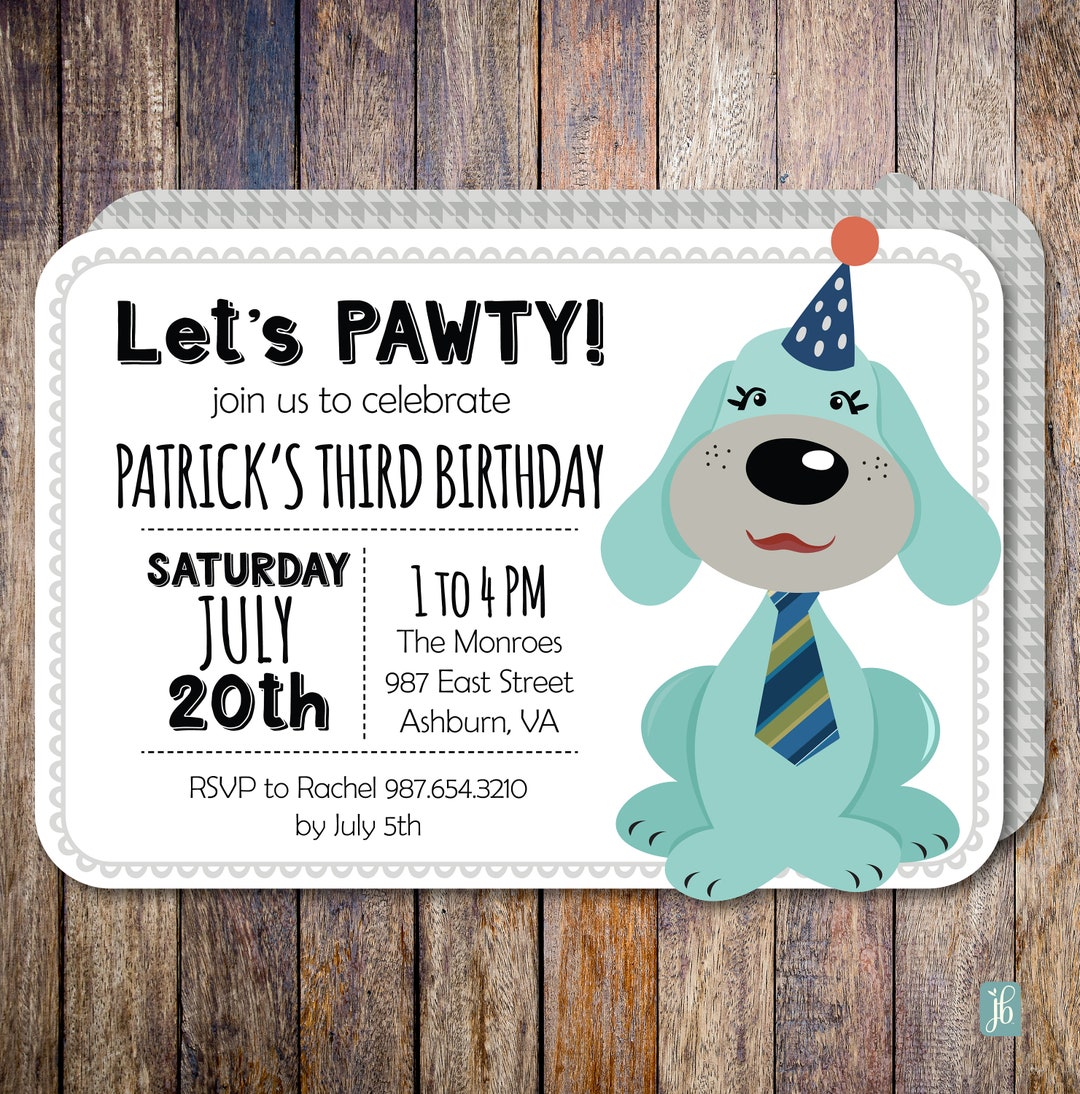 Birthday Dog Invitation Custom Personalized Die Cut Party Invite