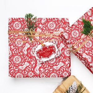 Set of 5 Christmas Stockings Gift Wrap | 20&quot; x 29&quot; Wrapping Paper Sheets