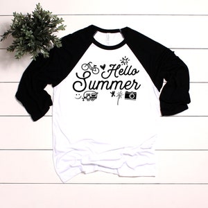 Hello Summer Raglan T-Shirt: Graphic Typography, Six Colors