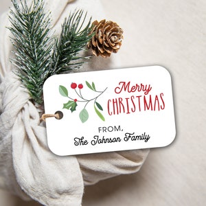 Christmas Holly Branch Holiday Gift Tags or Stickers | Christmas Tags or Stickers