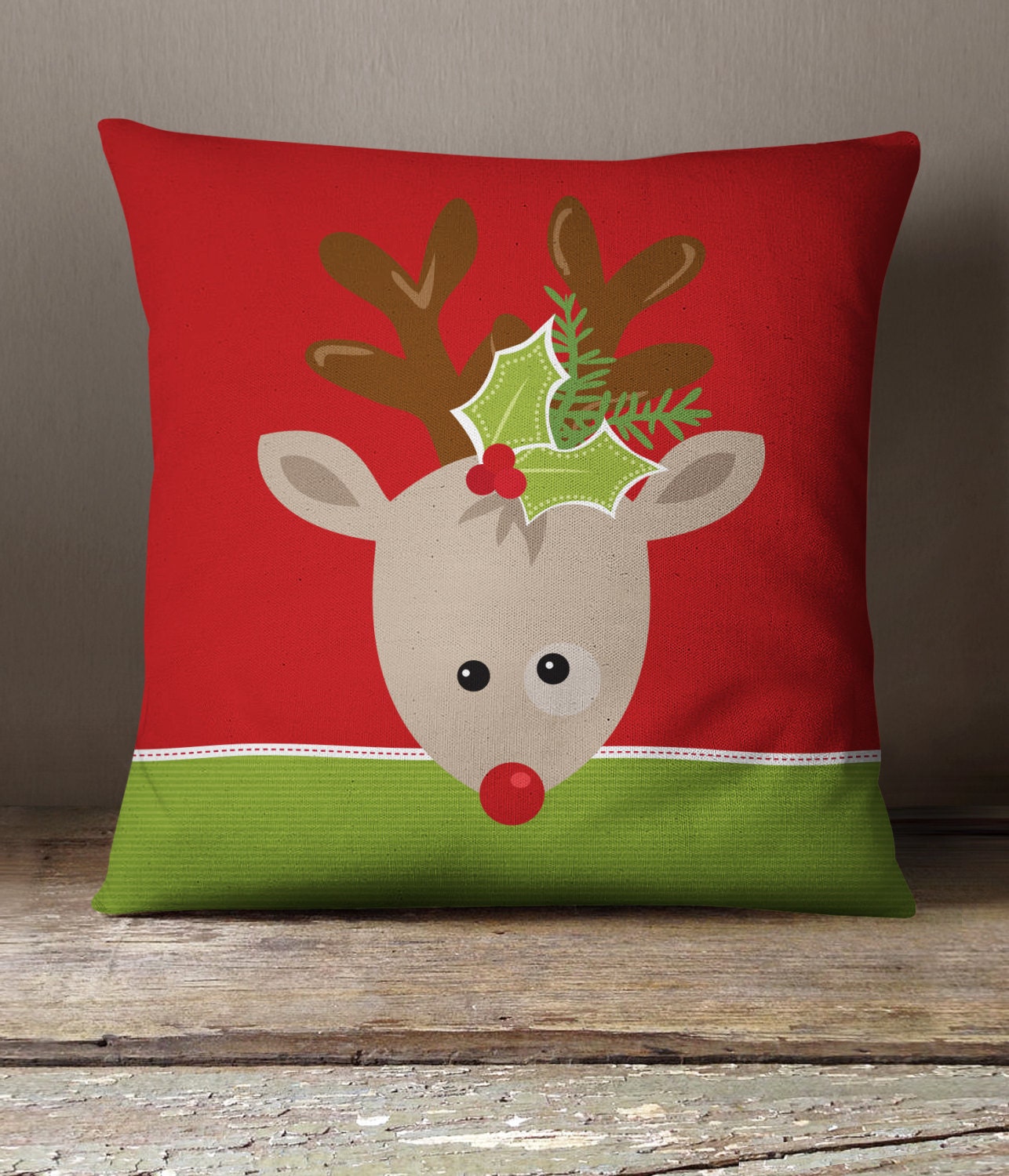 Holiday Reindeer Throw Pillow Etsy