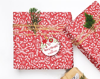 Set of 5 Sheets Holiday Christmas Gift Wrap  | Holly & Berries Wrapping Paper | 20" x 29" Wrapping Sheets for Christmas