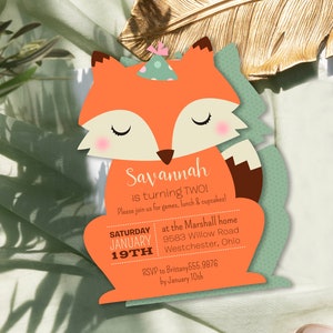 Fox Birthday Invitation: Custom Die Cut Woodland Party Invite